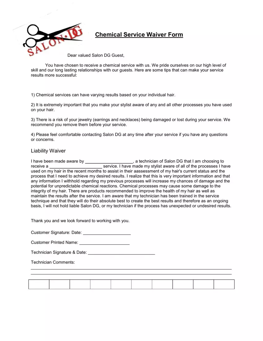 Salon Chemical Waiver Form first page preview