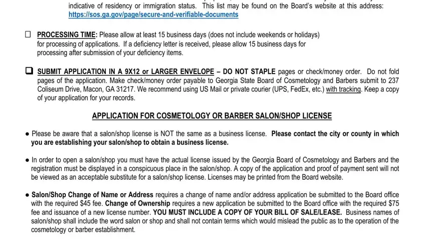 stage 3 to entering details in salon license ga print