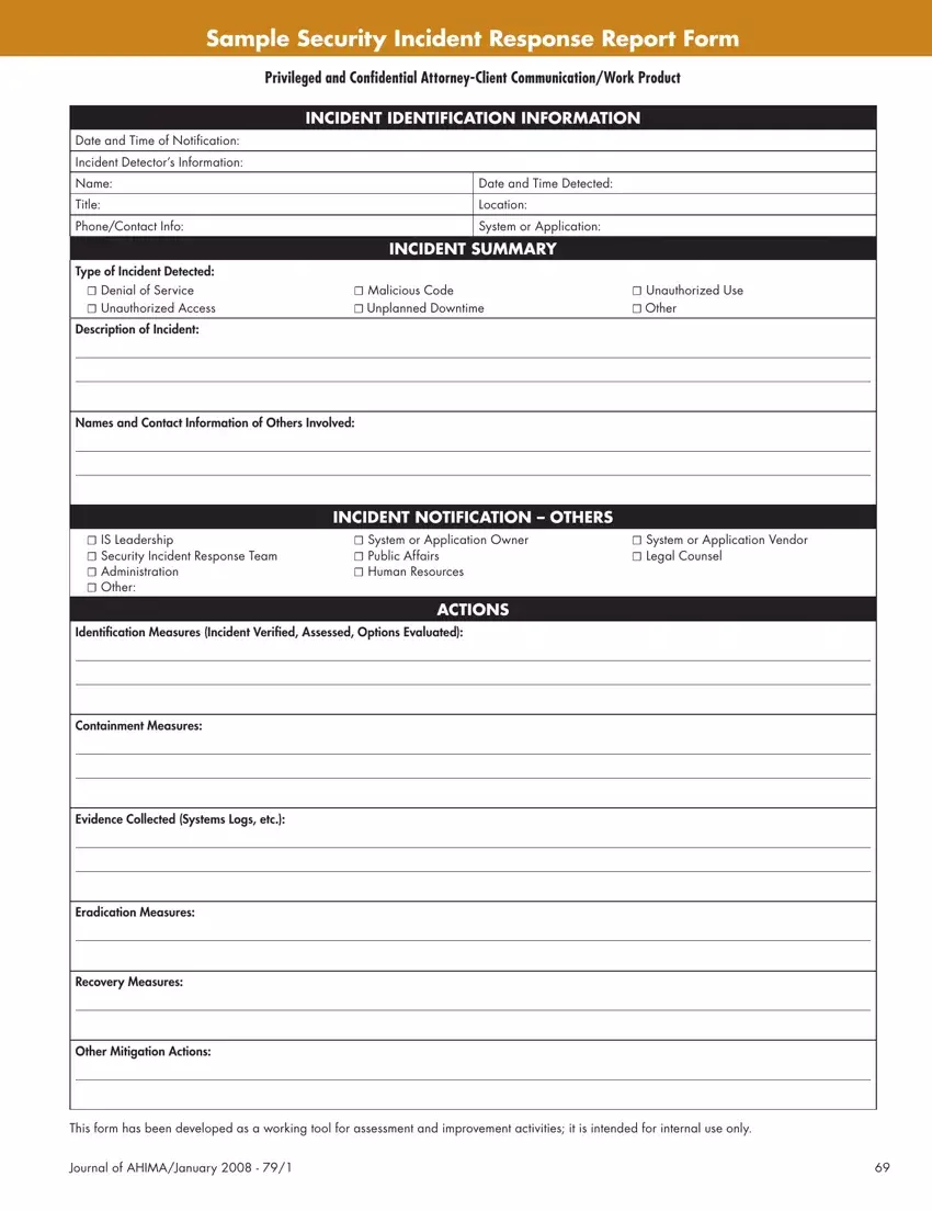 Sample Security Incident Report first page preview