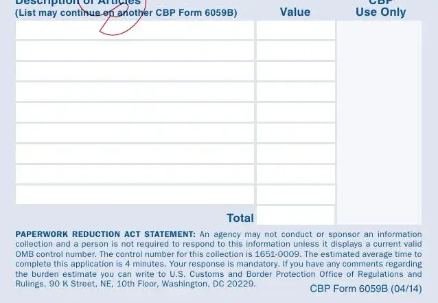 Completing customs declaration form 6059b english stage 3