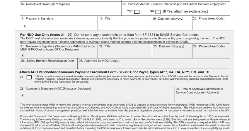 Filling in sams 1111 form step 2