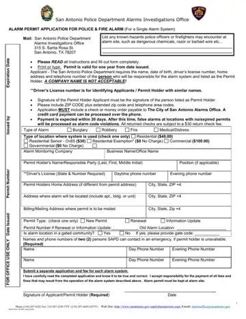 San Antonio Alarm Permit Application Form Preview