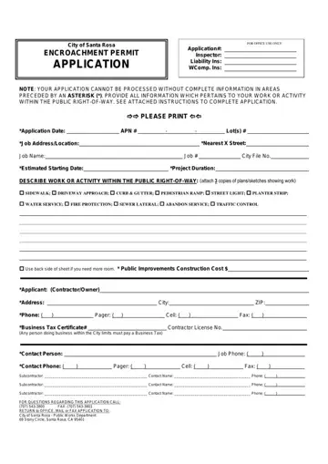 Santa Rosa Encroachment Permit Form Preview