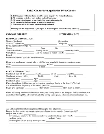 Sarg Cat Adoption Application Form Preview