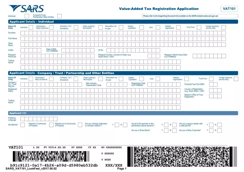 Sars Form Vat101 first page preview