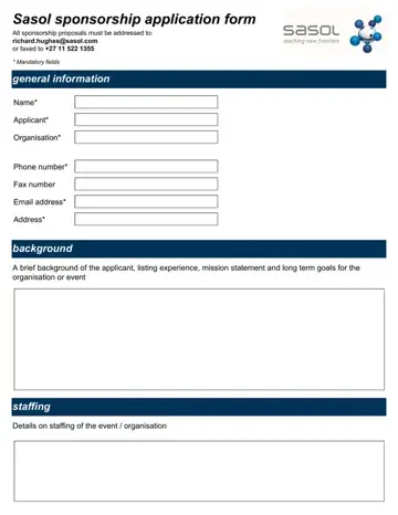 Sasol Application Form Preview