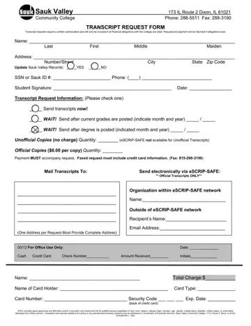 Sauk Valley Transcript Request Form Preview