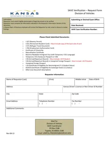 Save Verification Kansas Form Preview