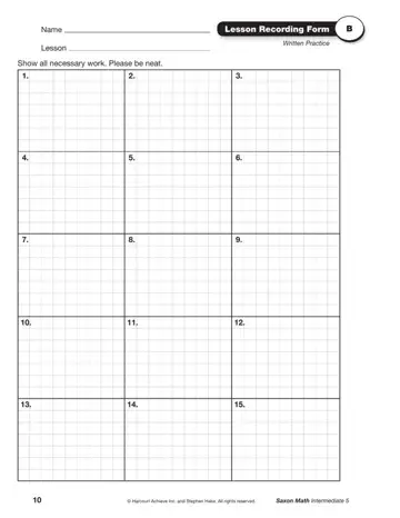 Saxon Math Recording Sheet Form Preview