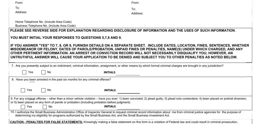 Entering details in sba form 3503 instructions stage 2