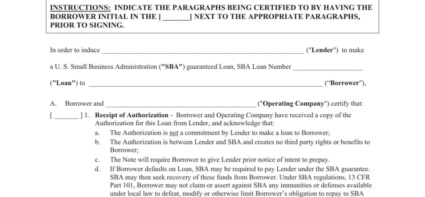 portion of spaces in sba loan agreement