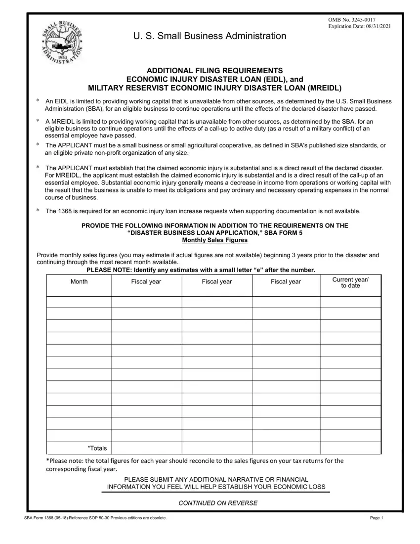Sba Form 1368 first page preview