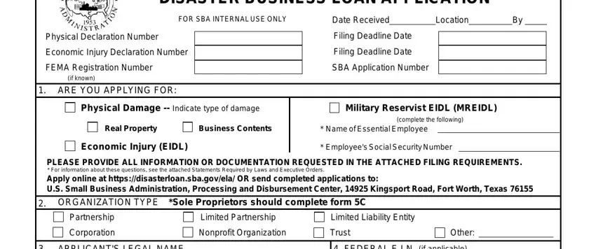 disaster business loan form empty fields to complete