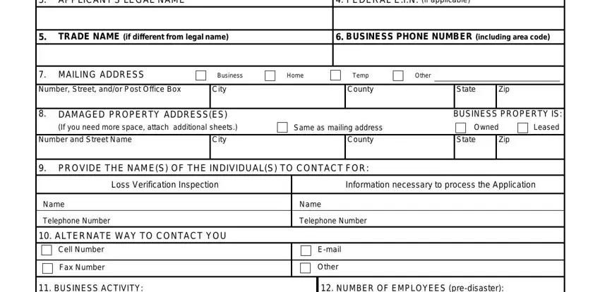 step 2 to completing disaster business loan form