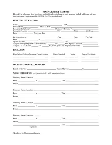 SBA Form Resume Preview