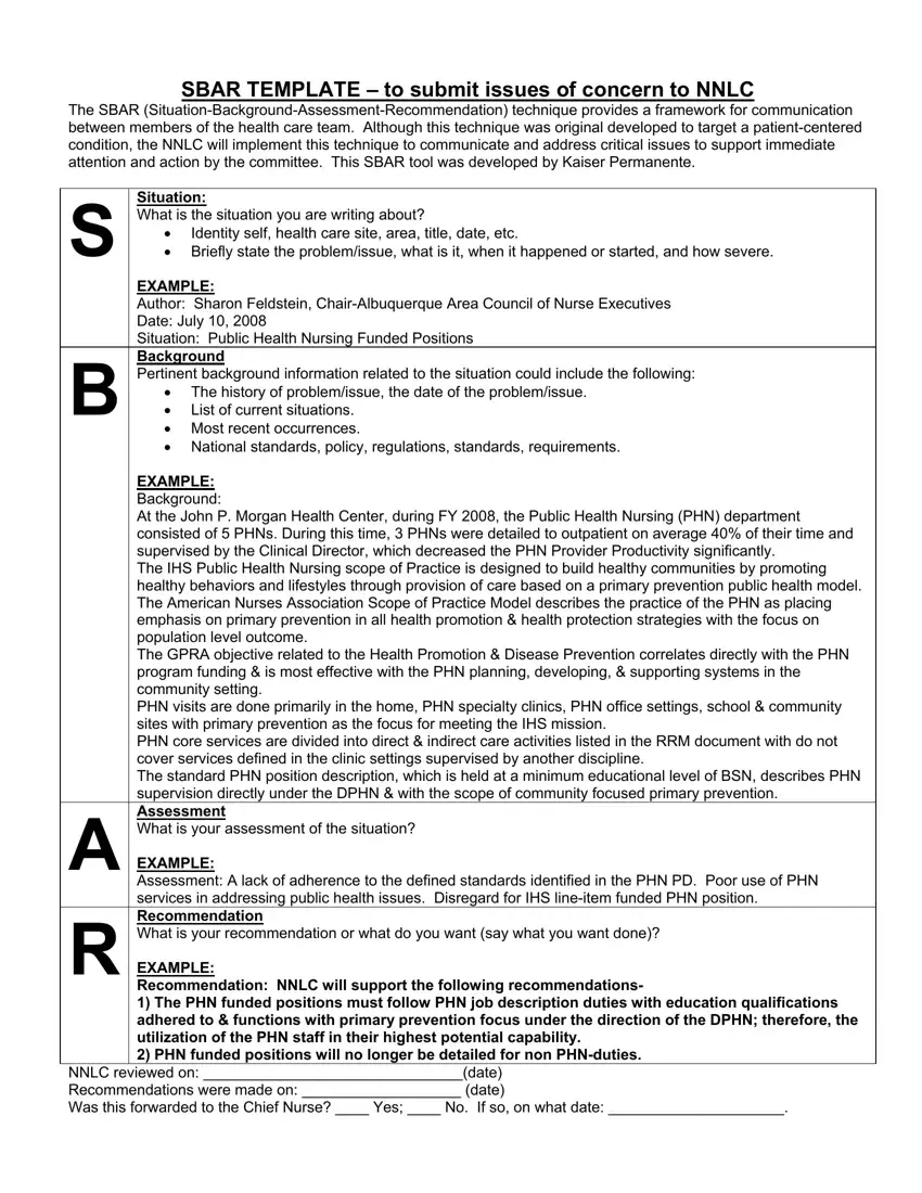 Sbar Template Word first page preview