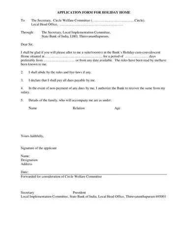 SBI Holiday Home Application Form Preview