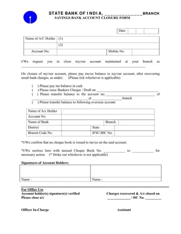 SBI Account Closure Form Preview
