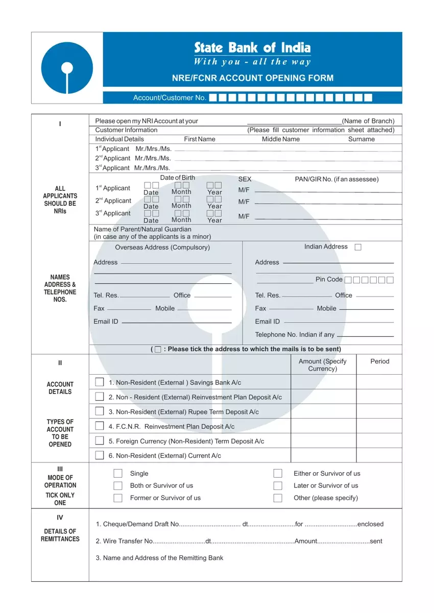 Sbi Saving Account Opening Form first page preview