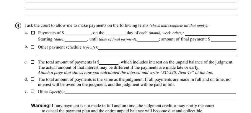 Filling out make payments small step 2
