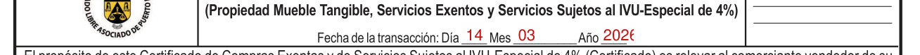 Modelo SC 2916 example filled out, fecha de la transacción