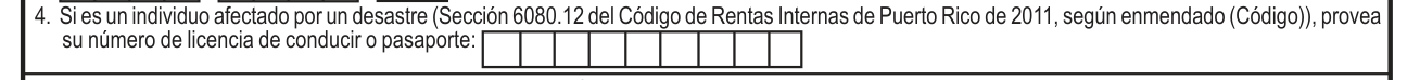 Modelo SC 2916 example filled out, line 4, individuo afectado por un desastre