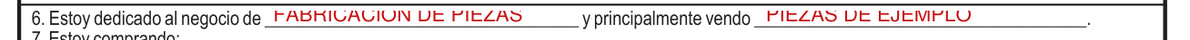 Modelo SC 2916 example filled out, line 6, Estoy dedicado al negocio de