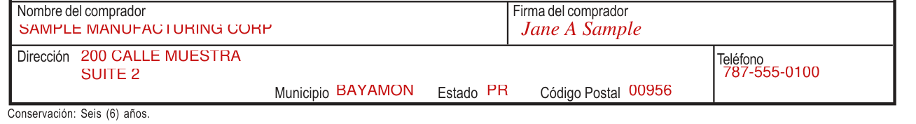 Modelo SC 2916 example filled out, pARTE III, CERTIFICACIÓN DEL COMPRADOR