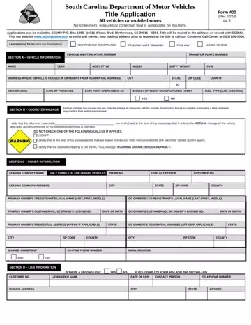SC DMV Form 400 Preview