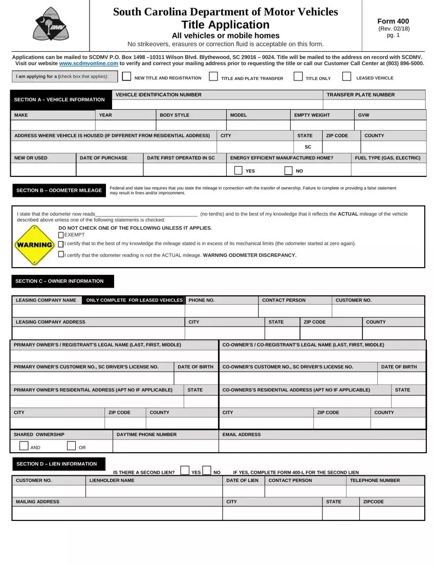 Sc Dmv Form 400 first page preview