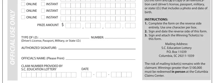 Filling out south carolina education lottery claim center stage 2