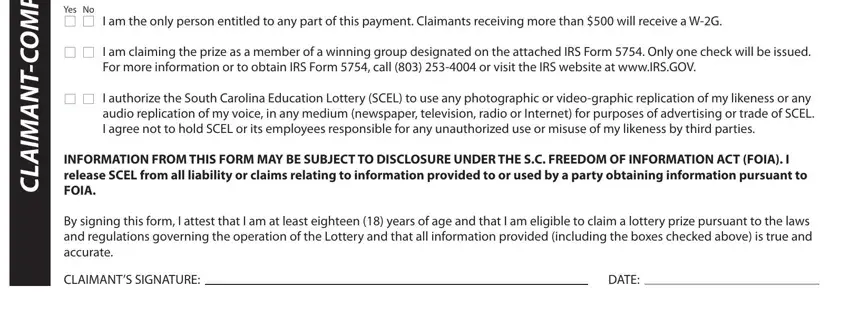 Filling in south carolina education lottery claim center step 4