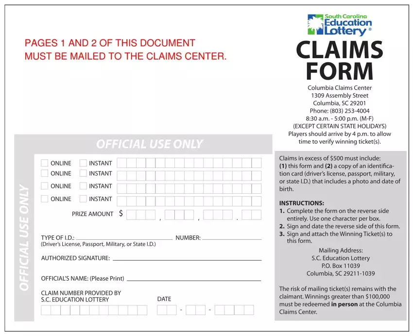 Sc Ed Lottery Claim Form first page preview
