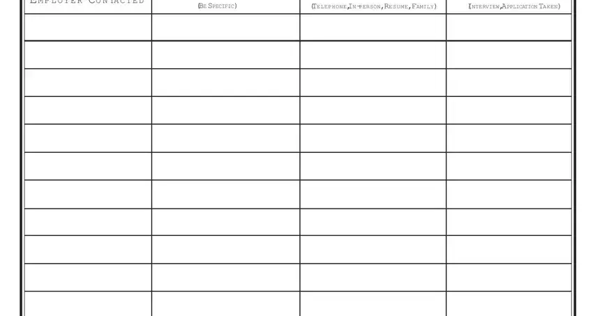 ucb 303 printable E M P L O Y E R CO N TA C T E D, BE SPECIFIC, T Y P E O F CO N TA C T TELEPHONE, and R ESULTS INTERVIEW APPLICATION blanks to complete