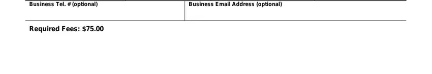 va articles Business Tel  optional, Business Email Address optional, and Required Fees fields to fill out