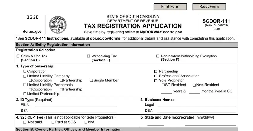 part 1 to filling in form scdor sc form