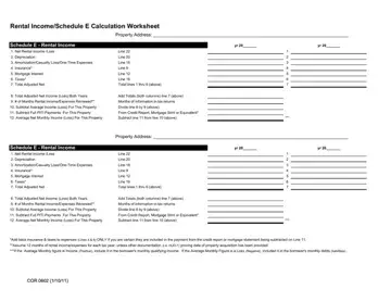 Schedule E Calculation Worksheet Form Preview