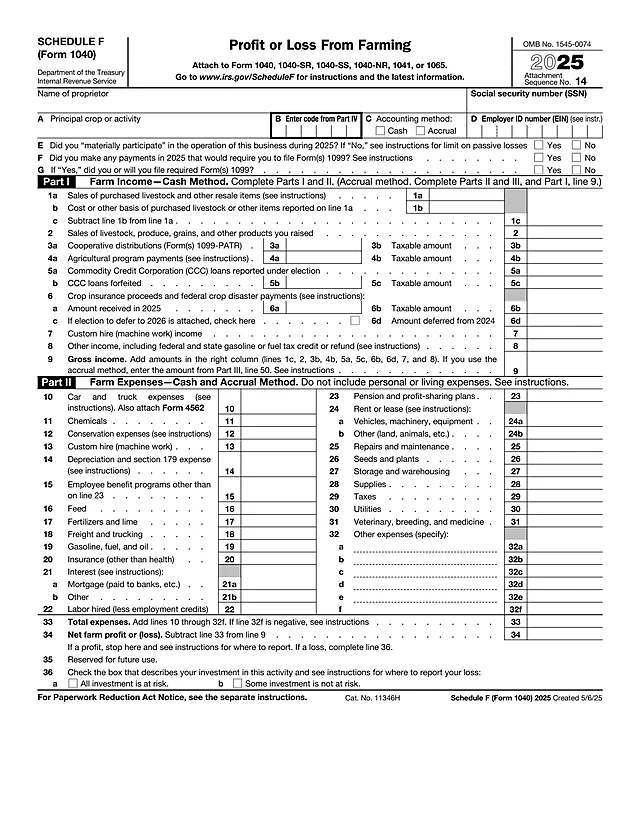 Schedule F Form first page preview