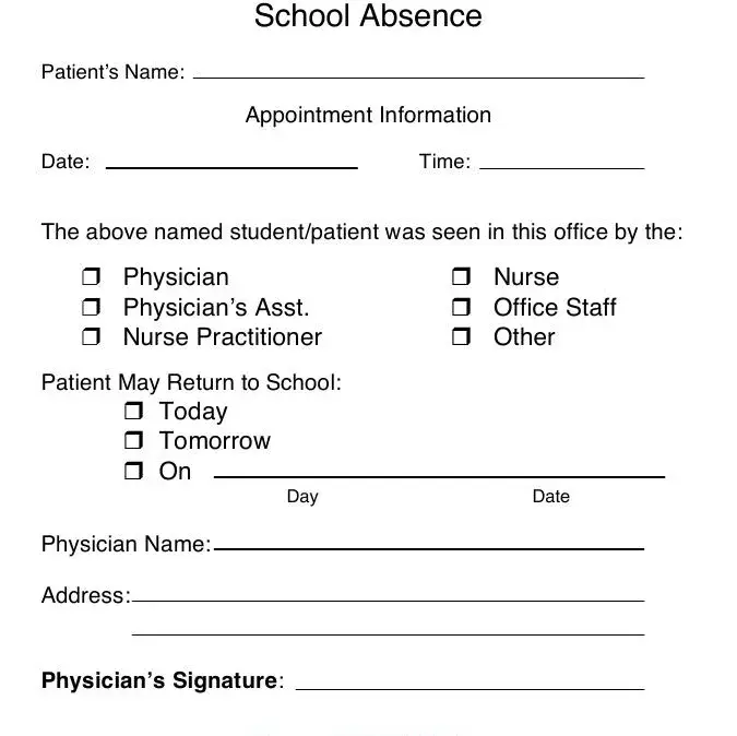 step 1 to completing doctors note for school absence