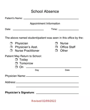 School Absence Form Preview