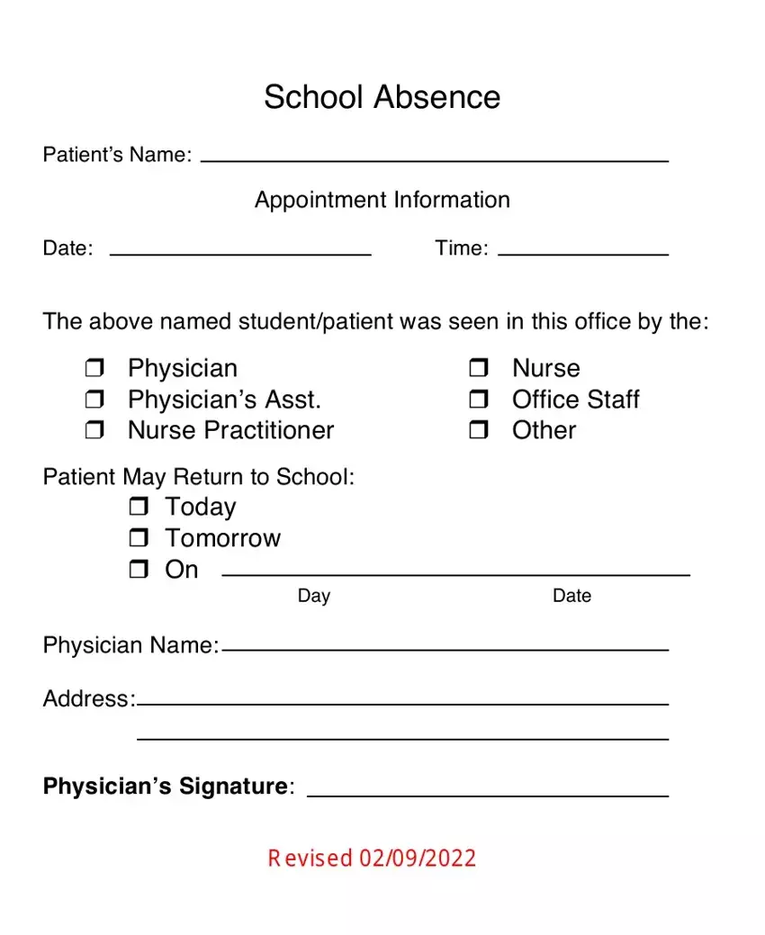 School Absence Form first page preview