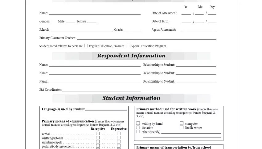 entering details in school functioning assessment stage 1