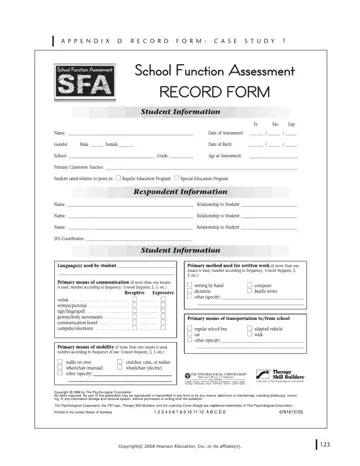 School Function Assessment Form Preview