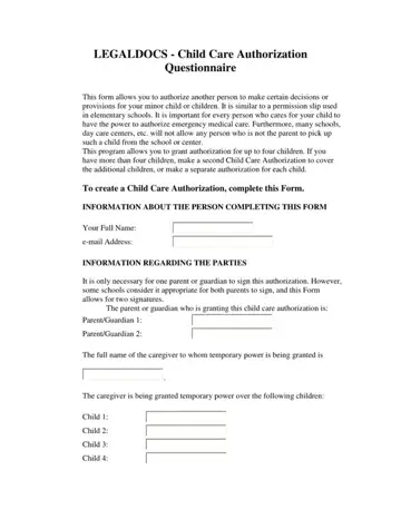 School Pick Up Authorization Form Preview