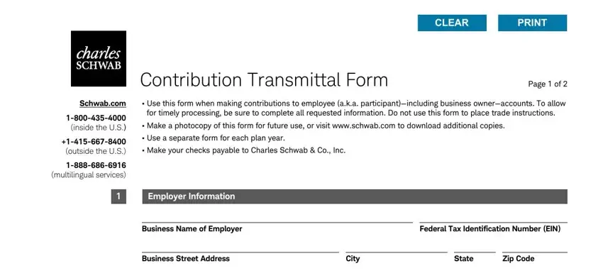 writing charles schwab contribution 401k transmittal form part 1