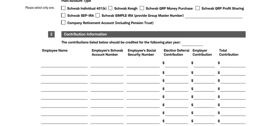 part 2 to completing charles schwab contribution 401k transmittal form