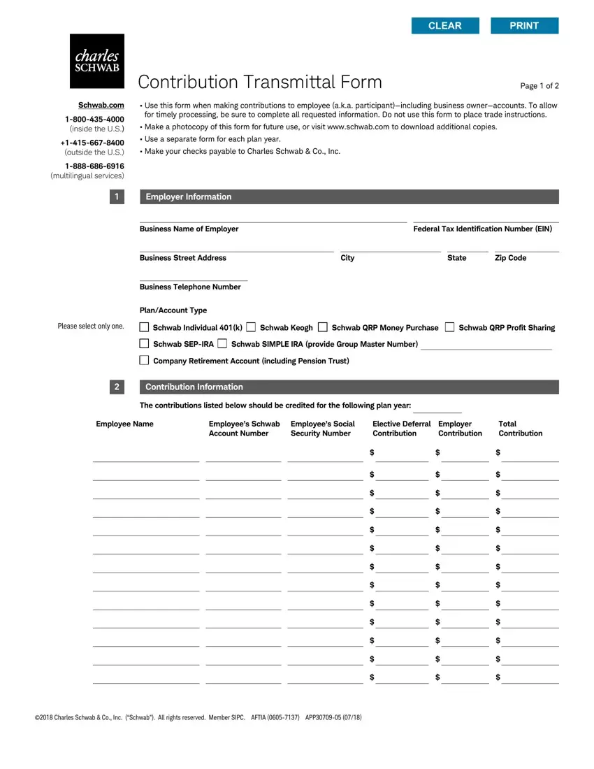 Schwab Contribution Transmittal Form first page preview