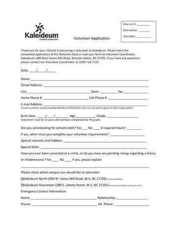 Sciworks Volunteer Application Form Preview