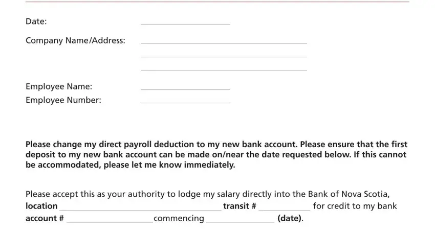 scotia direct deposit form empty fields to fill out