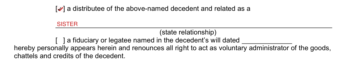 Form SE-1C example filled out, a distributee, or a fiduciary or legatee